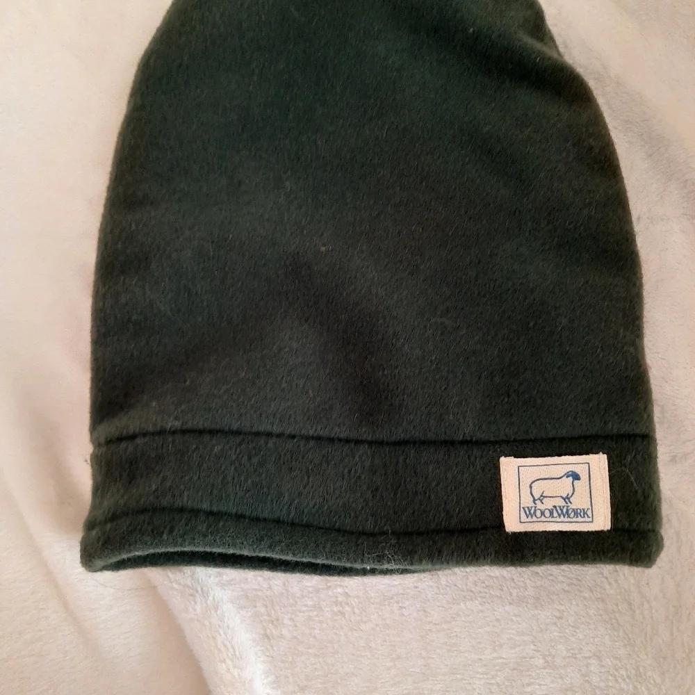Vintage WoolWork Kitchen Wooly 100% wool dark hunter green fleece lined hat